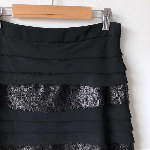 BCBGeneration Sequin Tiered Layered Black Skirt 0 - Picture 3 of 8